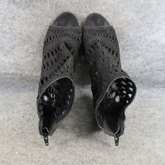 Aldo Shoes Womens 7 Pumps Stilettos Caged Laser Cut Fashion Zip Black Open Toe - Picture 7 of 13